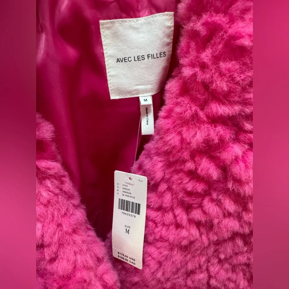 NWT size M Avec Les Filles Vibrant Pink faux furJacket - Picture 2 of 5